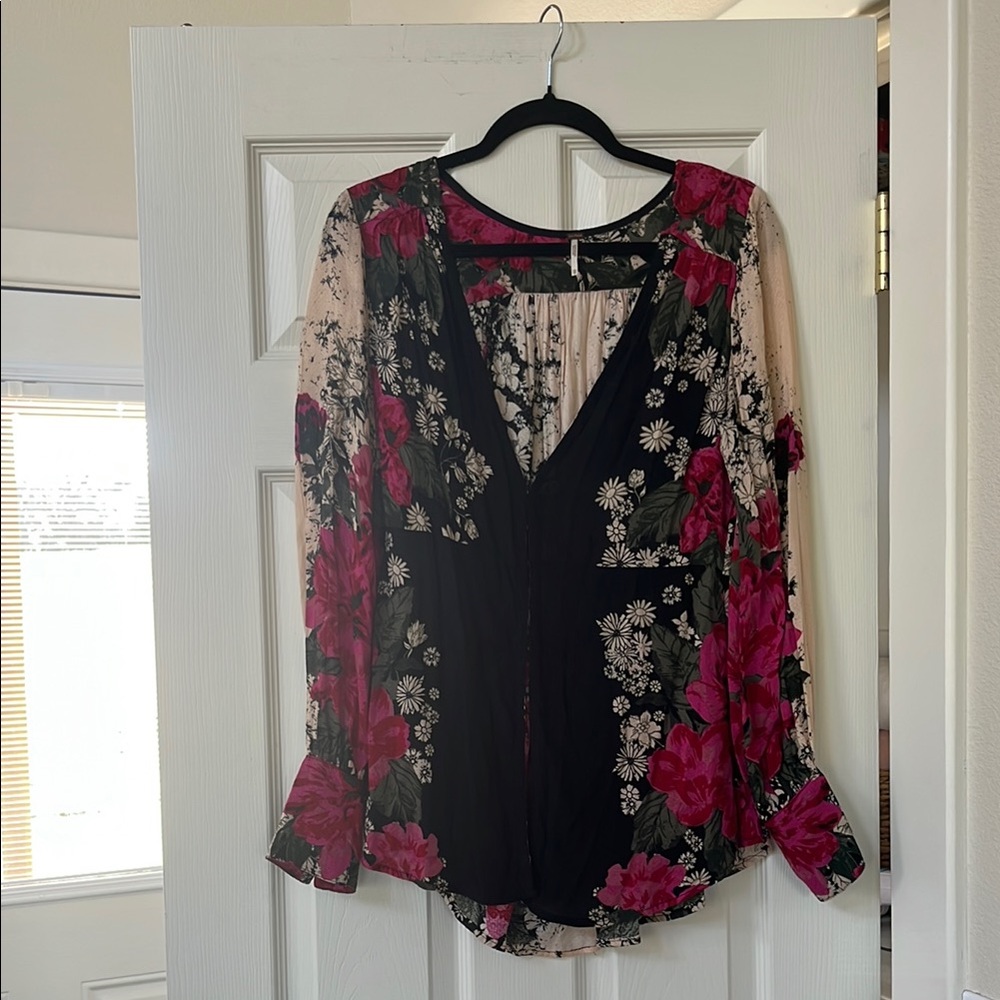 Free People Black and Pink Top